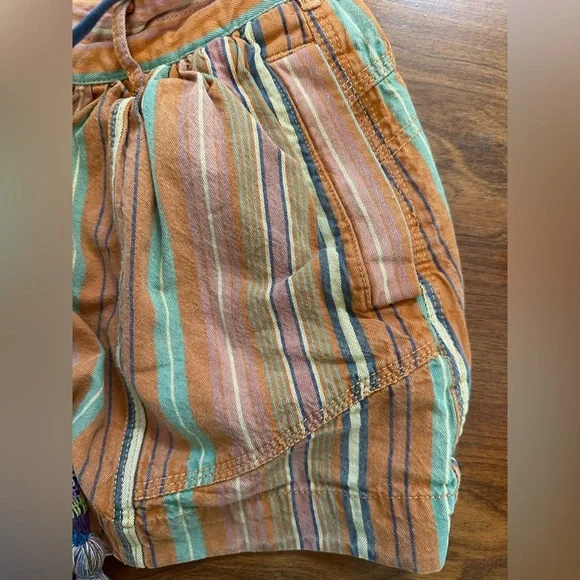 Free People Kahuna Harem Shorts XS Orange Stripe Boho Festival Cotton - Picture 7 of 11